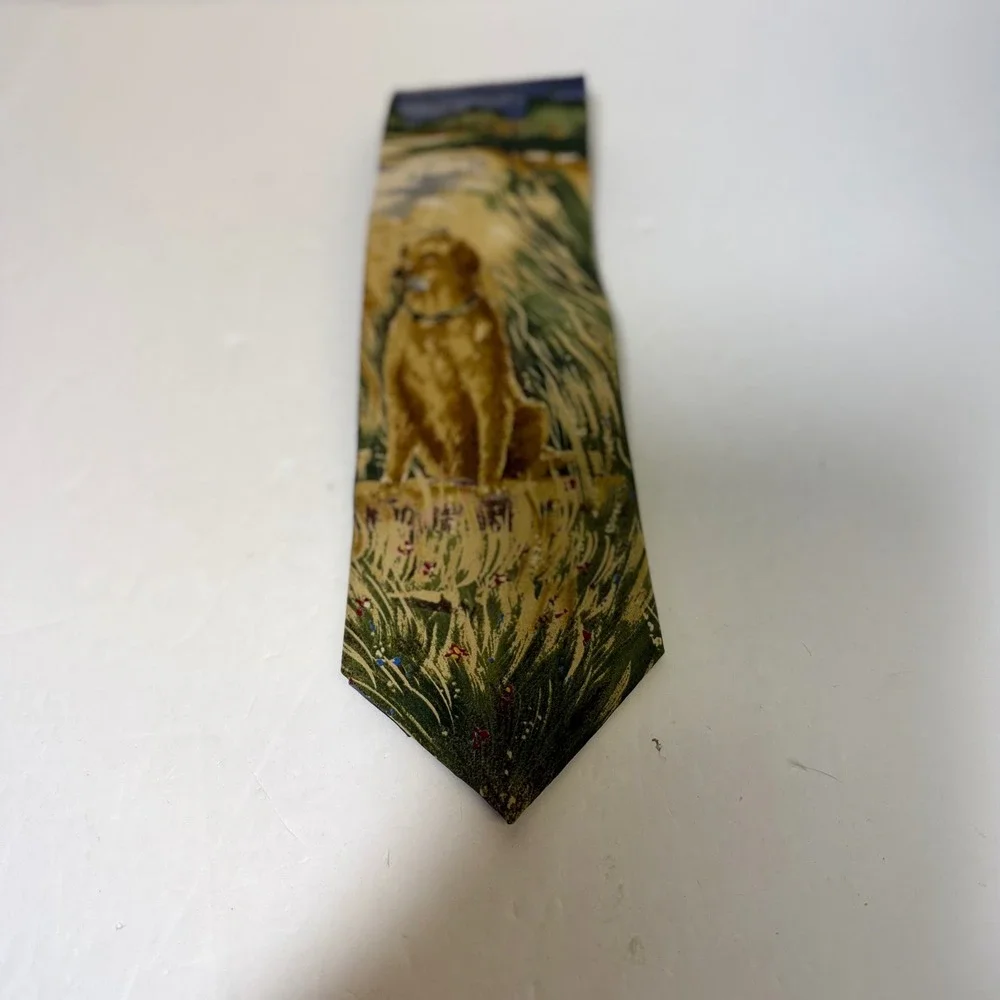 Endangered Species Mens Silk Tie Golden Retriever Dog Nature Print Made in USA